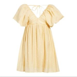 Anthropologie Moon River Butter Yellow Polkadot Puff Sleeve Mini Dress Large